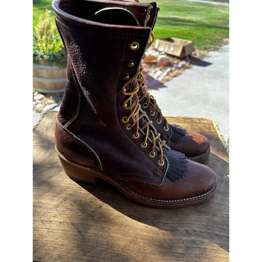 Vintage C Bar H Boot King Packer Boots Mens 7 D Brown Leather Lace Up Kiltie